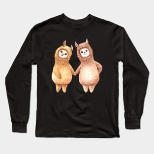 llama cartoon watercolor hand drawn Long Sleeve T-Shirt